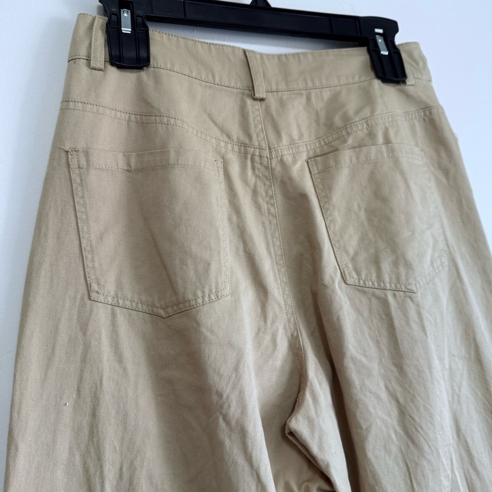 High Waisted Culotte Wide Leg Crop Pants Khaki - Picture 6 of 10